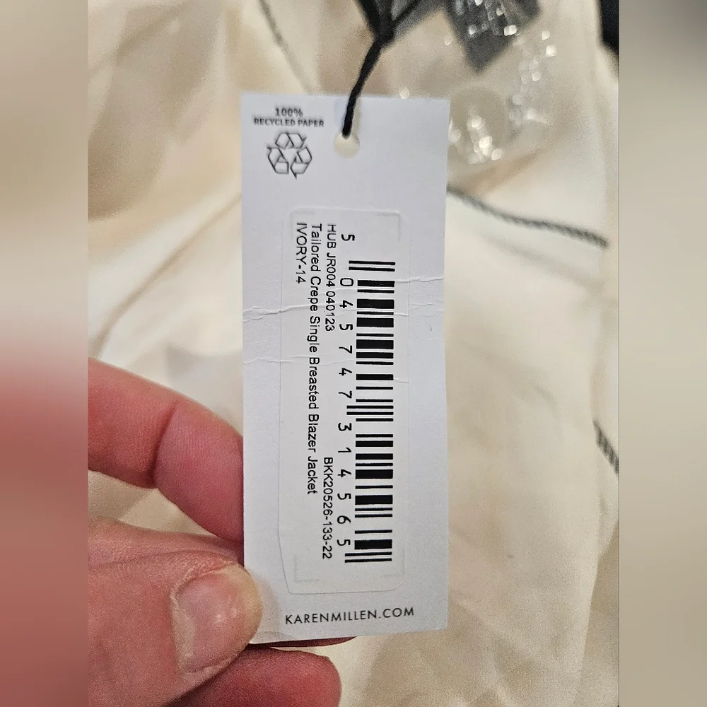 Karen Millen Tailored Crepe Blazer–Ivory Structured SingleBreasted Jacket.10 NWT - Picture 8 of 16